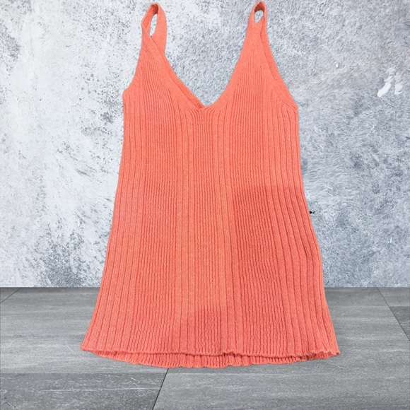 ANTHROPOLOGIE Knit V- Neck/ V-Back Tank Sweater Top Coral EUC - Picture 1 of 5